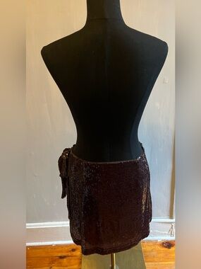 WAYF Nordstrom For Keeps Sequin Wrap Mini Skirt Dark Chocolate Size L NWT’s